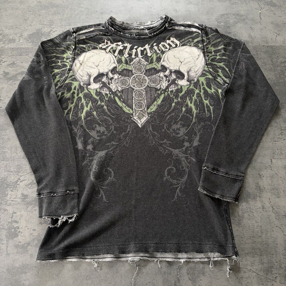Y2K Affliction Reversible Long Sleeve Thermal Size XL Shirt Grunge Cybergoth Emo
